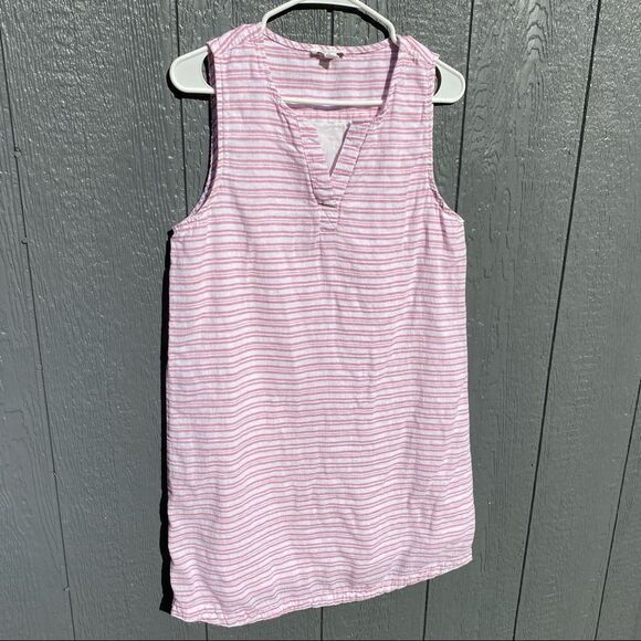 Beach Lunch Lounge Linen Sleeveless Lined Pink Stripe Dress M - Picture 1 of 12